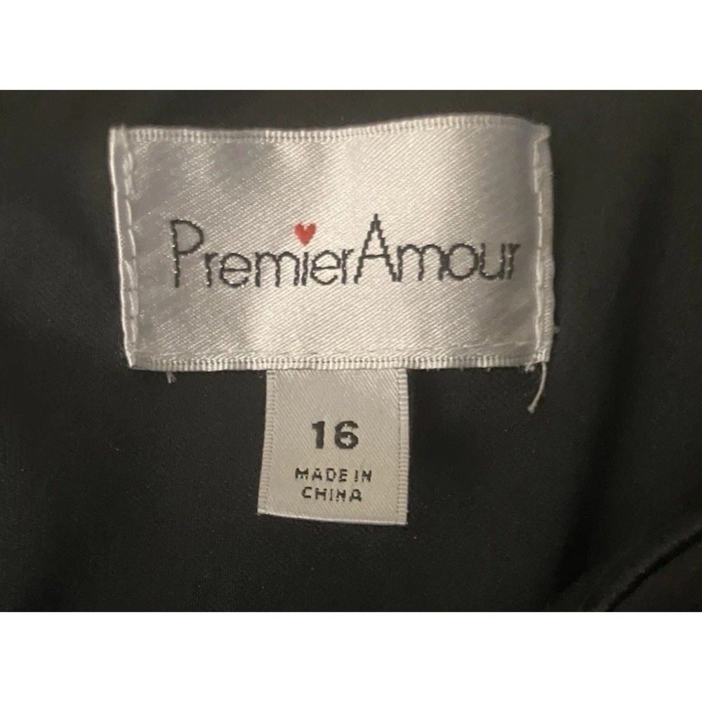 Black Cocktail Prom Party Guest Dress Puff Faux Pearl Sleeves Side Slit Size 16 - Picture 7 of 7